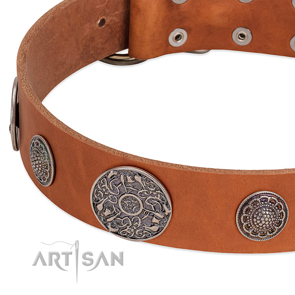 Strong hardware on full grain natural leather dog collar