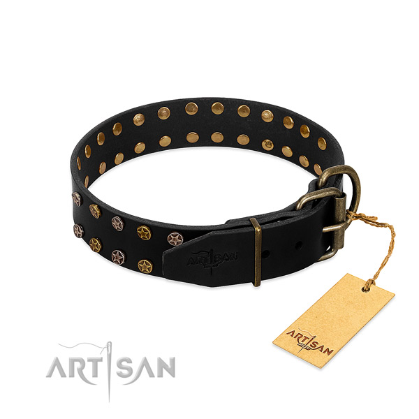 Full grain genuine leather collar with stylish design embellishments for your four-legged friend