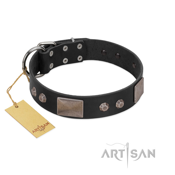 Exquisite full grain leather dog collar with corrosion resistant buckle