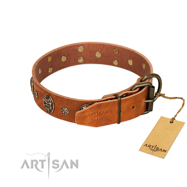 Strong traditional buckle on full grain leather dog collar for your dog