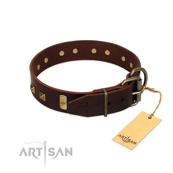 Top rate full grain leather dog collar with corrosion proof buckle