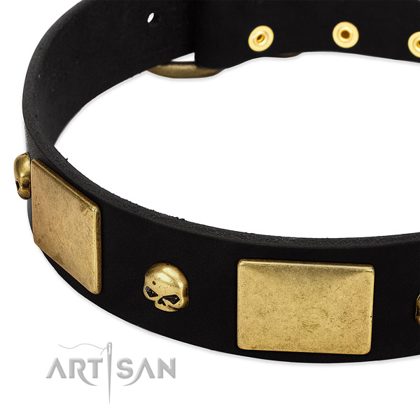 Adorned full grain genuine leather collar for your attractive doggie