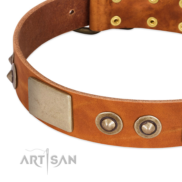 Durable D-ring on full grain genuine leather dog collar for your doggie