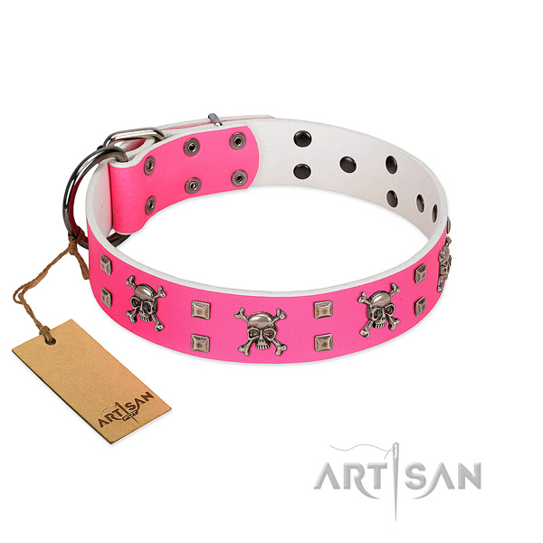 Top notch genuine leather collar for your stylish doggie