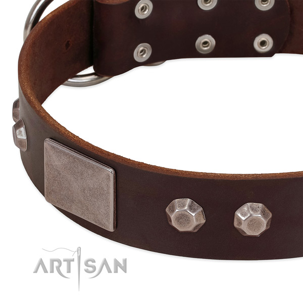 Handy use soft leather dog collar