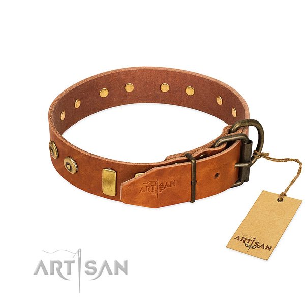 Amazing studded full grain natural leather dog collar of flexible material