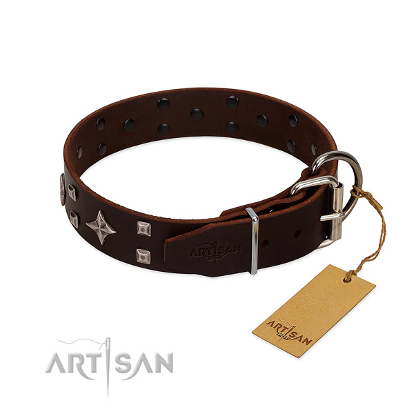 Exquisite genuine leather collar for your doggie stylish walks