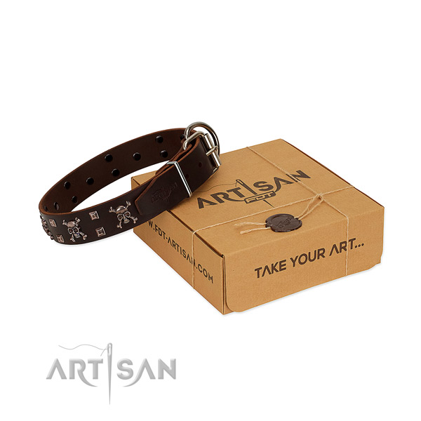 Soft leather dog collar with rust-proof hardware