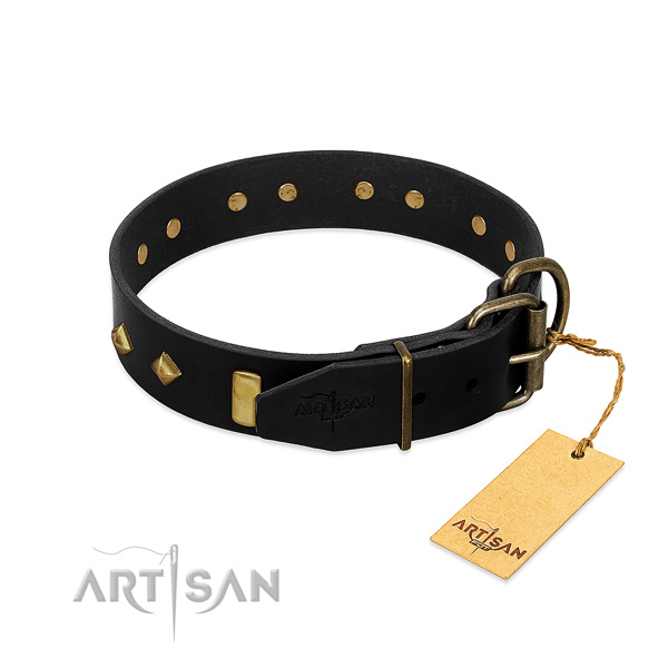 Gentle to touch genuine leather dog collar with exquisite decorations