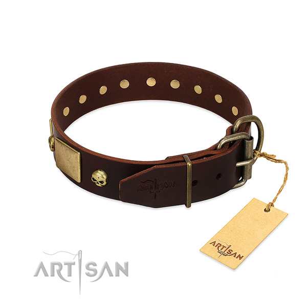 Soft full grain natural leather dog collar with rust-proof studs