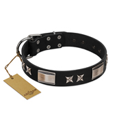 "Pitch Dark" FDT Artisan Black Leather Mastiff Collar with Stars and Plates "Pitch Dark" FDT Artisan Black Leather Mastiff Collar with Stars and Plates