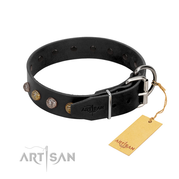 Fine quality full grain natural leather dog collar with durable traditional buckle