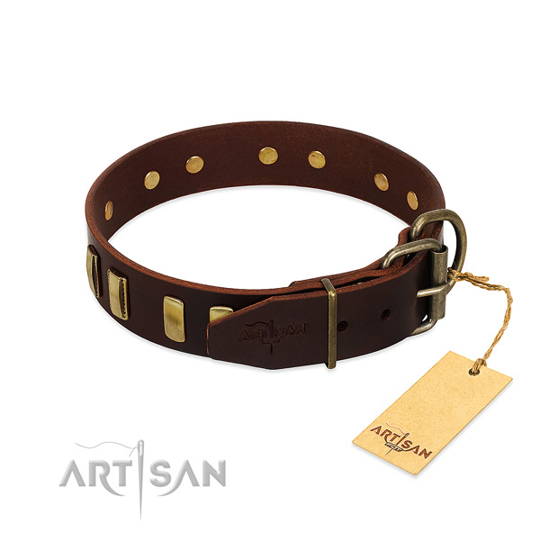 Full grain leather dog collar with corrosion proof D-ring for handy use
