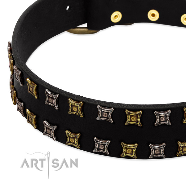 Gentle to touch full grain leather dog collar for your attractive canine