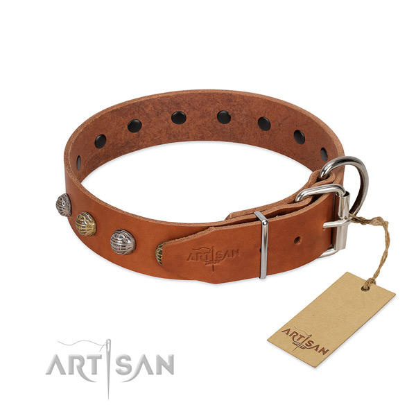 Comfy wearing soft to touch genuine leather dog collar