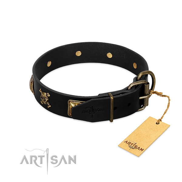Top notch genuine leather collar with studs for your doggie