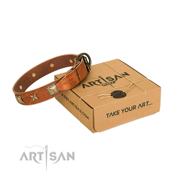 Unique full grain genuine leather collar for your lovely pet