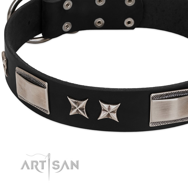 Soft to touch full grain genuine leather dog collar with strong traditional buckle