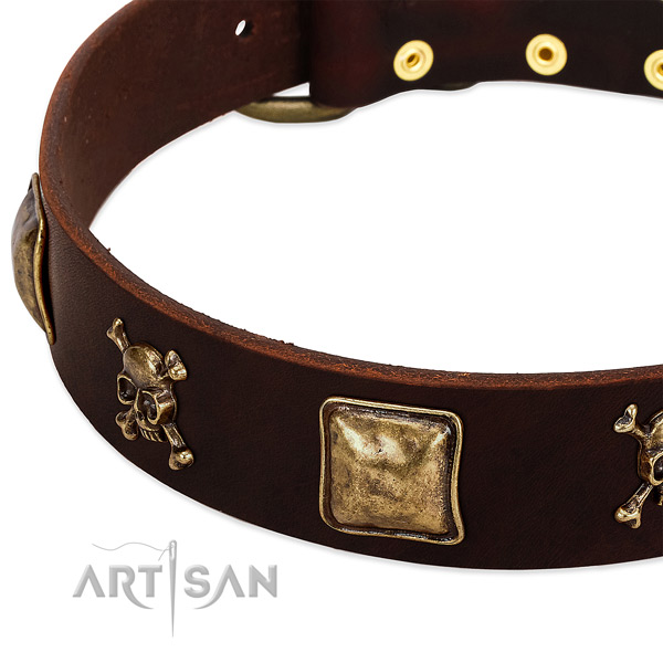 High quality genuine leather dog collar with exquisite studs
