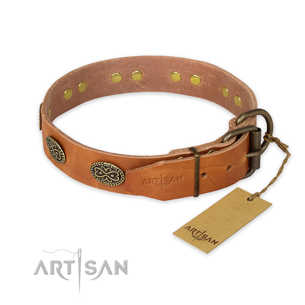 Handy use full grain natural leather collar with studs for your canine