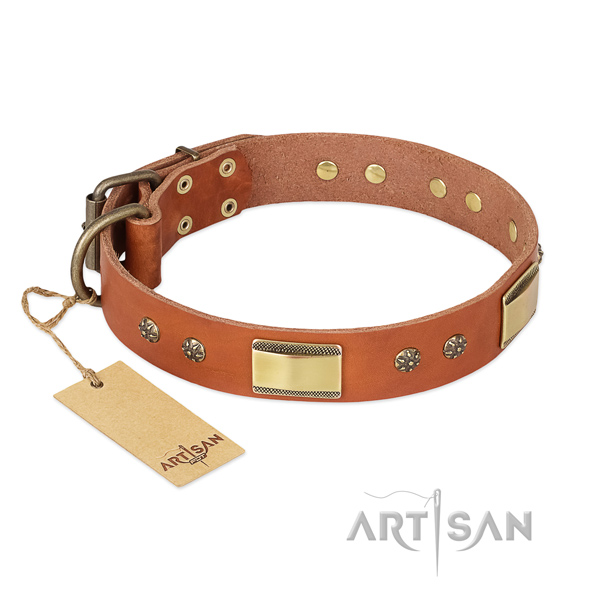 Awesome design studs on natural genuine leather dog collar
