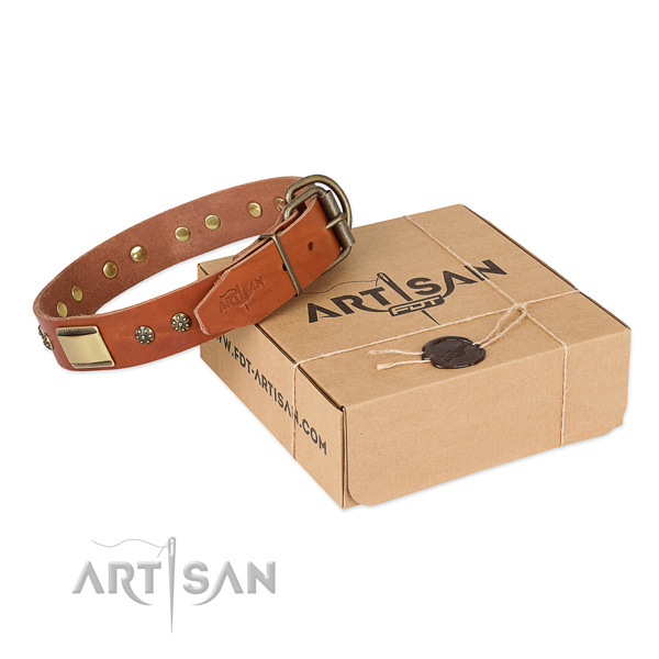 Fine quality genuine leather dog collar for walking