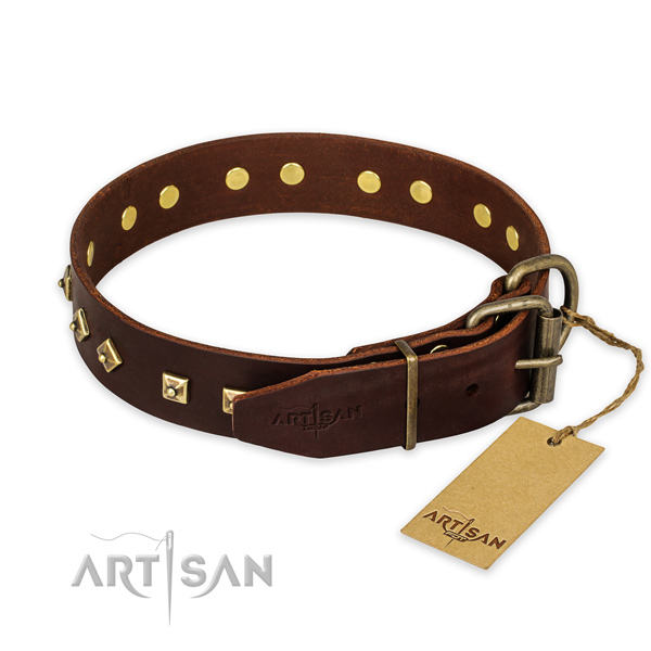 Everyday walking natural genuine leather collar with studs for your dog
