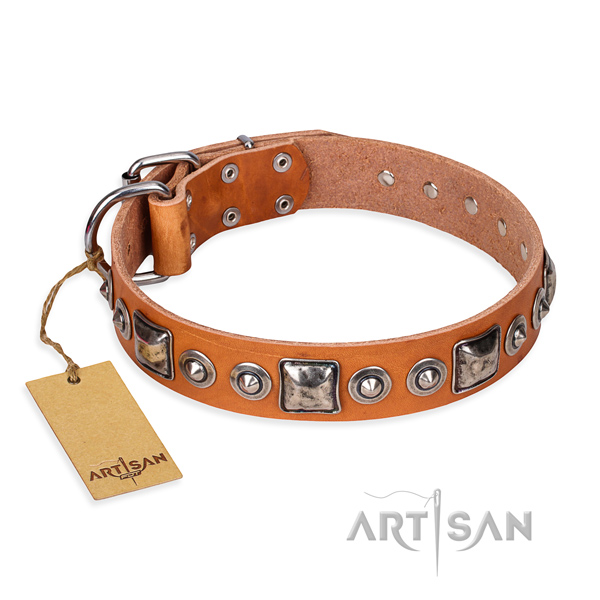 Long-wearing leather dog collar with riveted elements