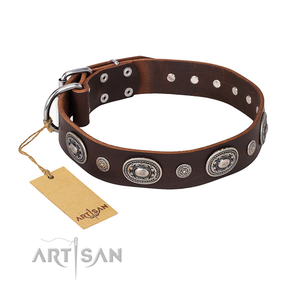 Amazing design decorations on genuine leather dog collar