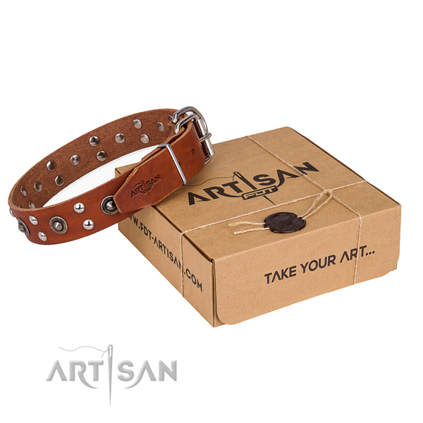 Top notch natural genuine leather dog collar for stylish walks