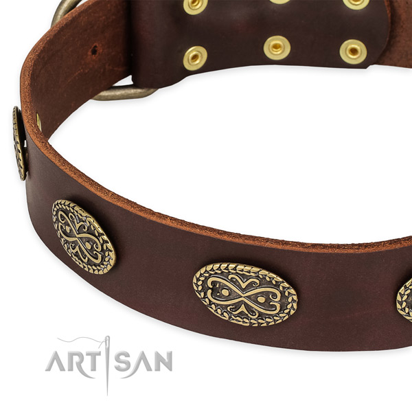 Easy to use leather dog collar with extra sturdy durable hardware
