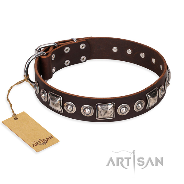 Strong leather dog collar with corrosion-resistant hardware