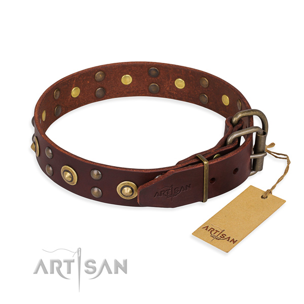 Daily use genuine leather collar with decorations for your canine