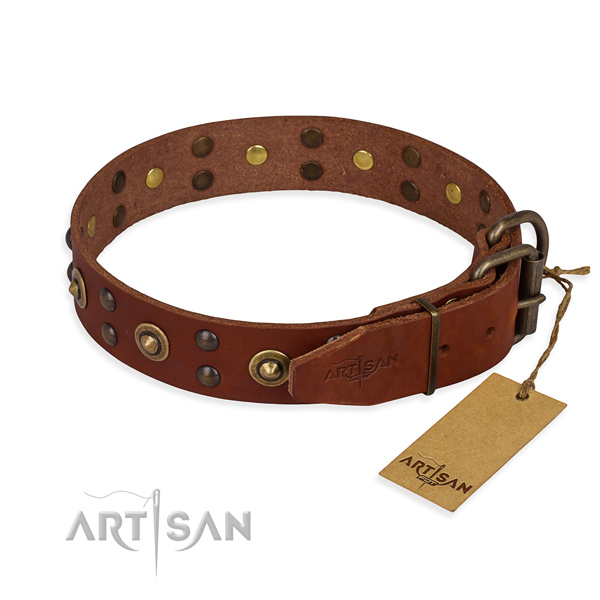 Daily walking genuine leather collar with decorations for your canine