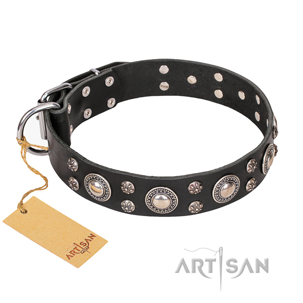 Resistant leather dog collar with rust-resistant elements