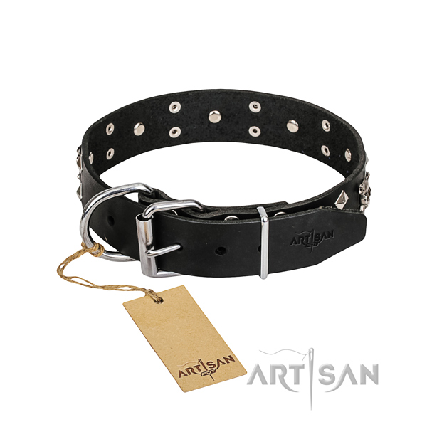 Long-lasting leather dog collar with reliable fittings