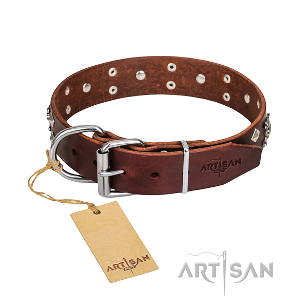 Leather dog collar with smoothed edges for convenient everyday wearing