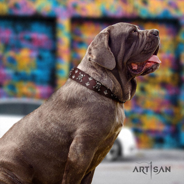 Mastino Napoletano handcrafted natural genuine leather collar with adornments for your dog