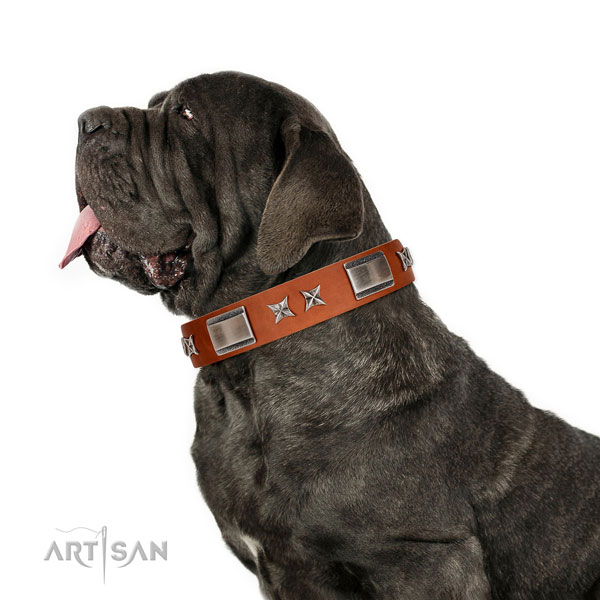 Easy wearing best quality genuine leather dog collar with studs