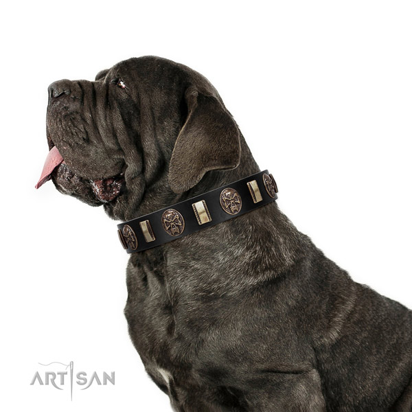 Full grain genuine leather collar with decorations for your attractive pet