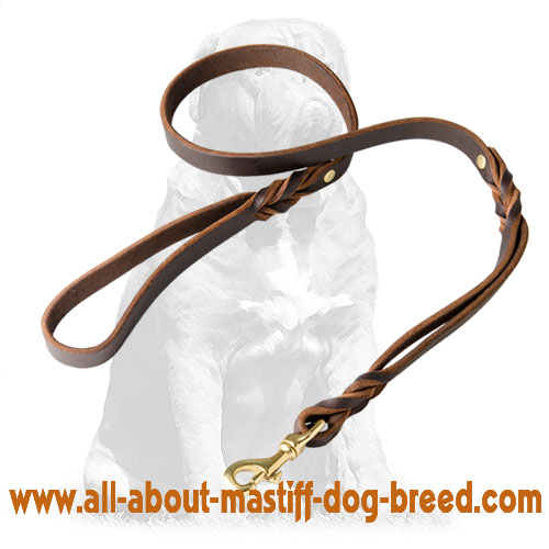 Leather Mastiff 【Leash】 With Extra Handle and Braided End